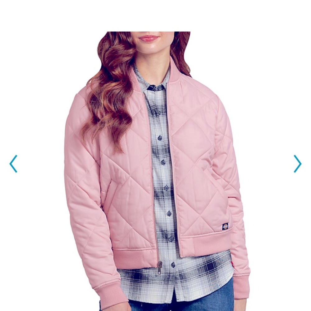 Dickies brand Junior’s Pink Quilted Puffer Bomber Jacket size large